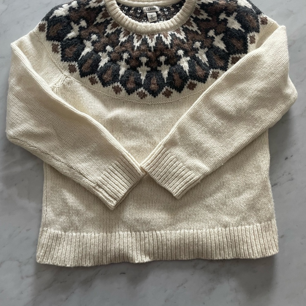 LLBean Fair Isle Cozy Cream Sweater